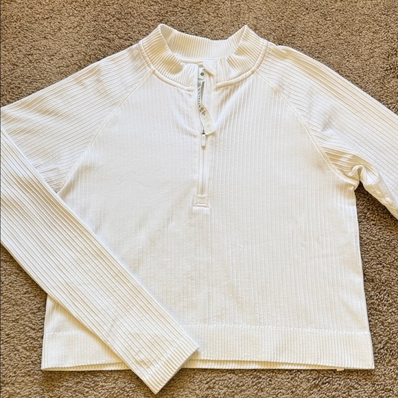 Lululemon Rest Less Cropped Half Zip Ribbed White Long Sleeve Pullover - Picture 4 of 9